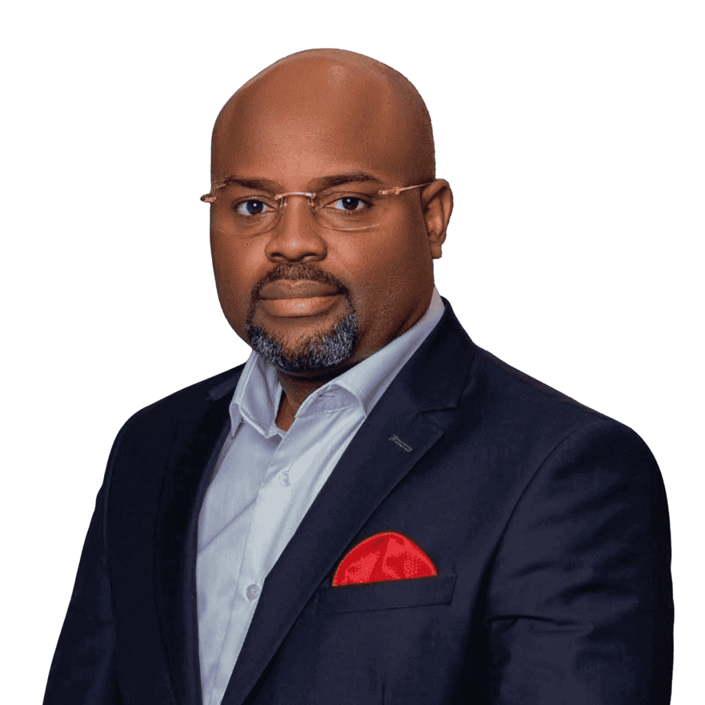 Professional portrait of a man in a dark suit with a light blue shirt and a red pocket square, showcasing a confident expression against a green background. Ideal for business or professional profiles.